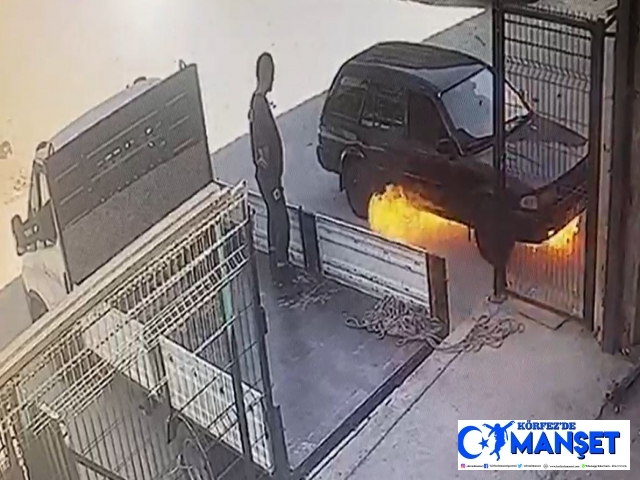 Otomobil bomba gibi patlayıp alev aldı