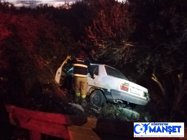 Bariyerleri aşıp şarampole uçan araçtan burnu bile kanamadan çıktı