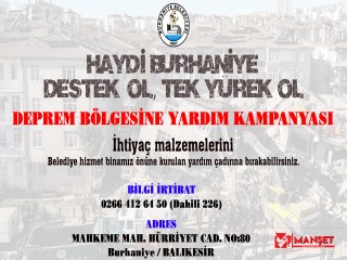 BURHANİYE’DEN DEPREM BÖLGESİ YARDIM ÇADIRI