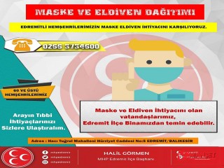 PAZARTESİ GÜNÜ İTİBARİYLE MASKE VE ELDİVEN DAĞITIMI YAPACAK