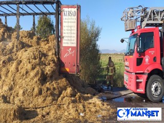 Seyir halindeki tırda samanlar tutuştu